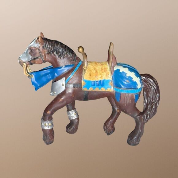 2005 Papo Fantasy Medieval Knight Horse PVC Figure Brown Blue Silver B14 - Picture 7 of 7